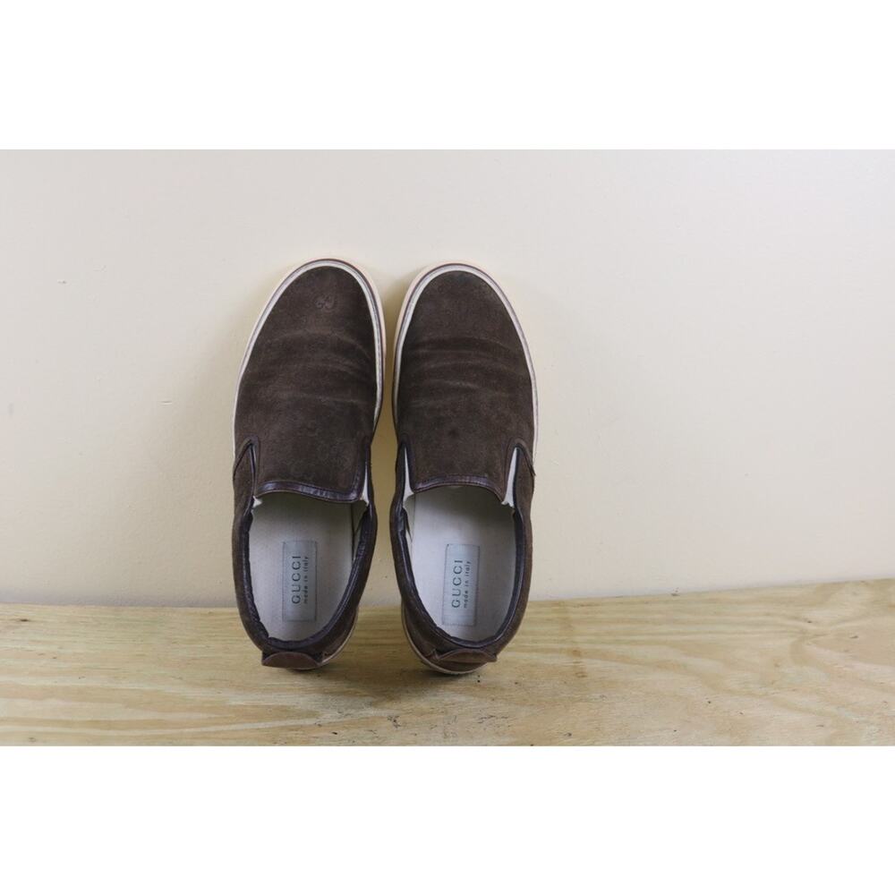 Gucci Sneakers 41 Brown Suede Lifford Antique Slip On Shoes Italy - Picture 2 of 16